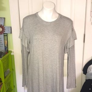 Gray dress with ruffled shoulders